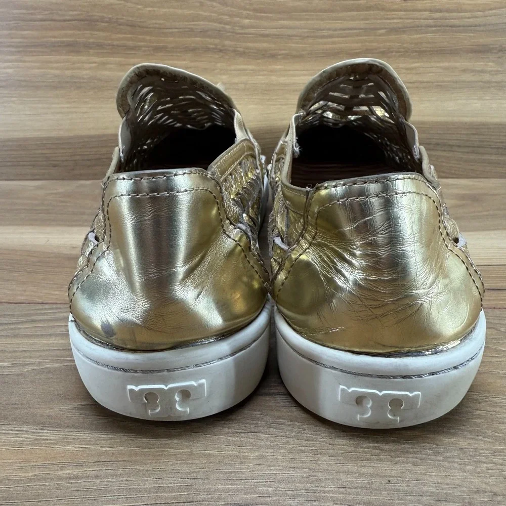 Tory Burch Huarache Sneakers Womens 10.5 Gold Weave Woven Leather
